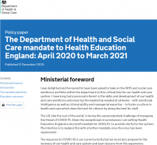 The Department of Health and Social Care mandate to Health Education England: April 2020 to March 2021